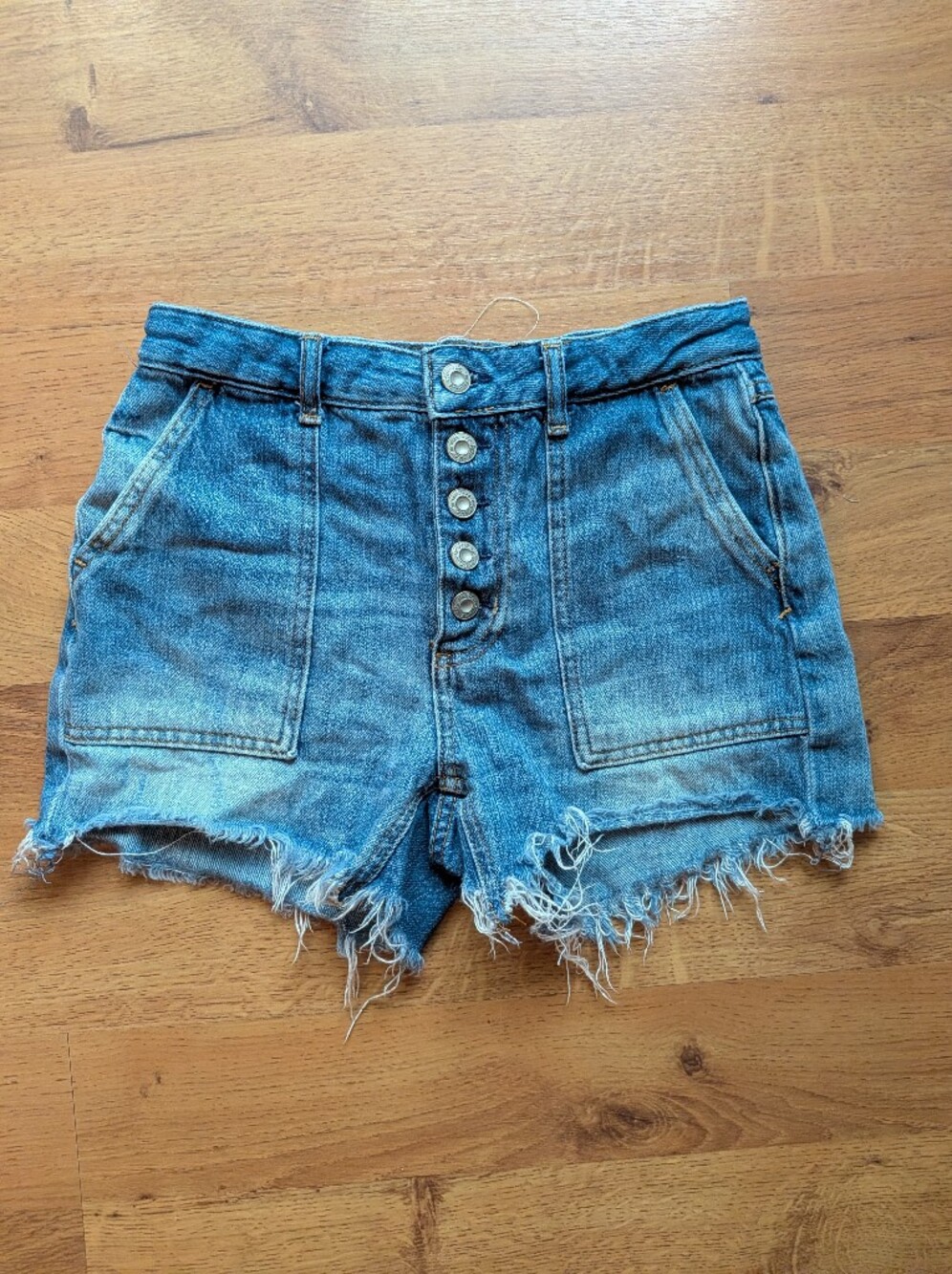 We The Free Distressed Button-Front Denim Shorts - Blue